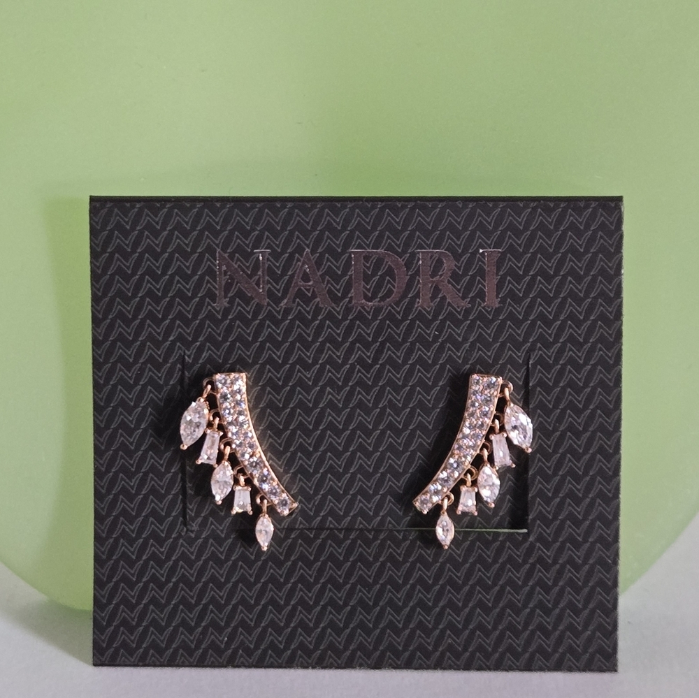 Nadri Rodium Plated Rose Tone Crystal Pave w/ Multi Shaped Crystals 1" NWT